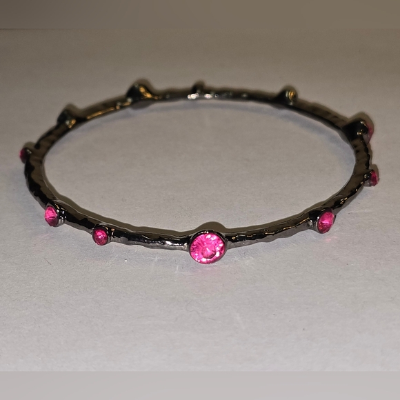Treska Pink Stone Gunmetal Bangle Bracelet - Picture 1 of 4